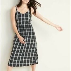 Old navy small black plaid midi dress nwt